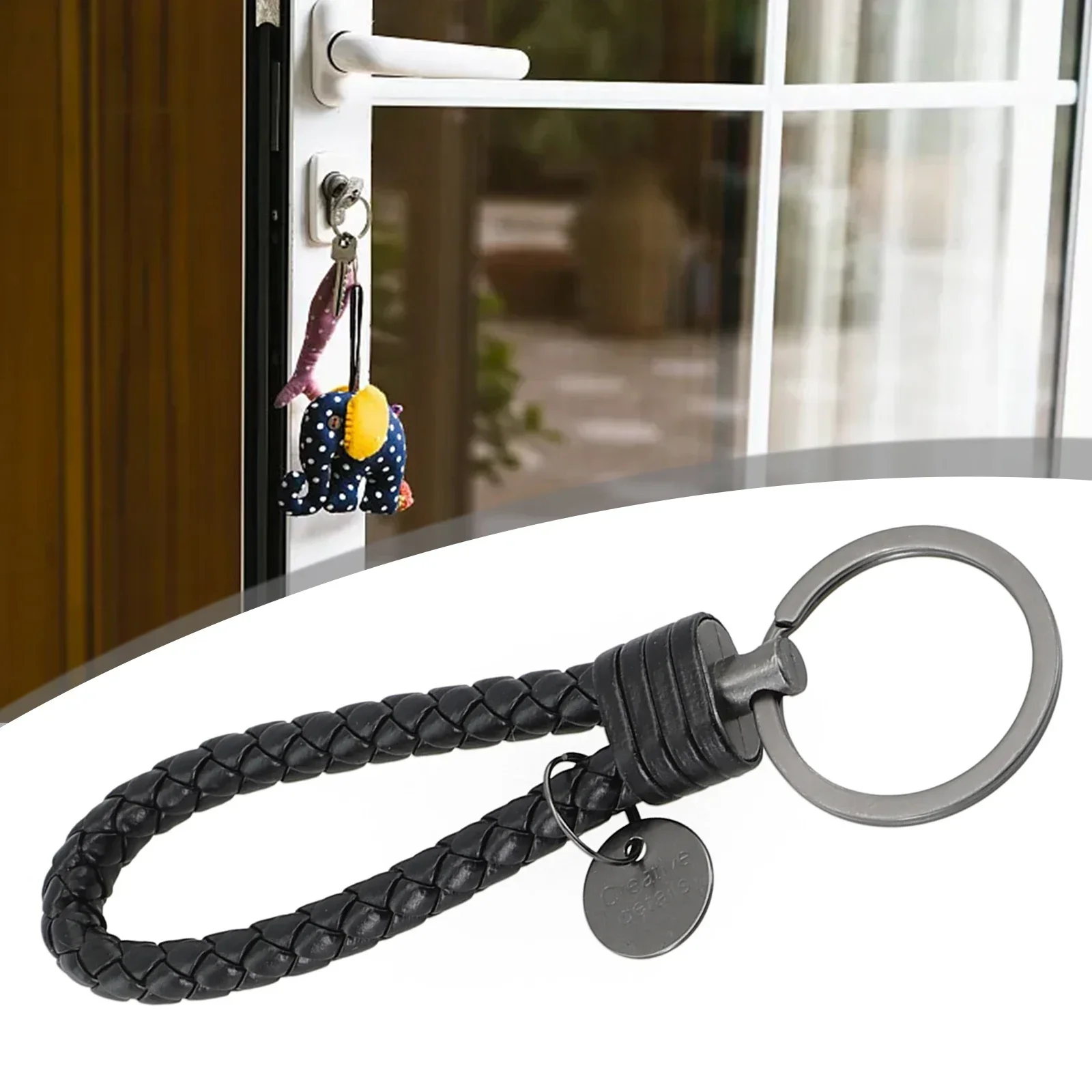 1x Car Key Ring Vintage Retro Leather Rope Weave Braided Strap Keychain Key Ring Car Key Chain Ring Key Fob Sling Auto Accessory