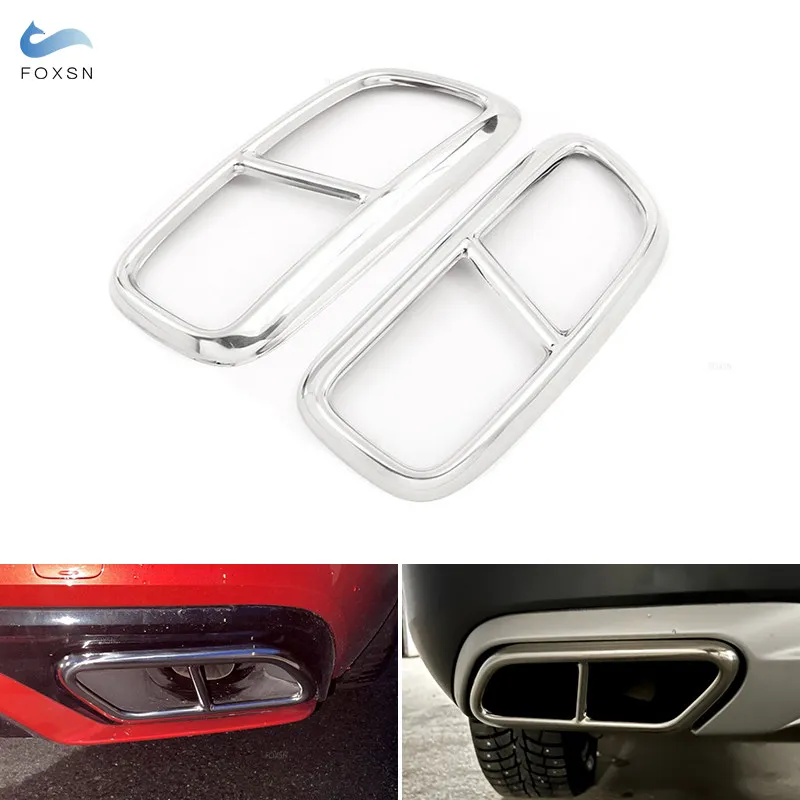 For Volvo XC60 S60 XC90 S90 V90 Stainless Steel 2pcs Silver Tail Muffler Exhaust Pipe Output Cover Car Accessories Trim