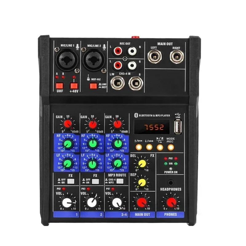 4 Channel USB Audio Mixer with Wireless Microphone Studio Sound Mixers with Bluetooth DJ Console Mixing for Karaoke Micro Phone - view 6