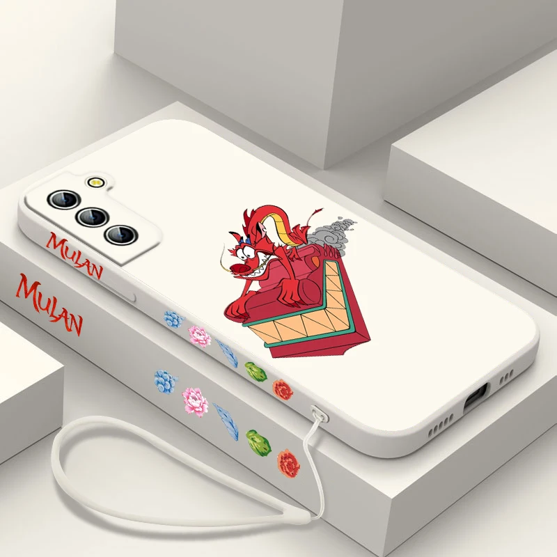 Disney Mulan Mushu per Samsung Galaxy S24 S23 S22 S21 S20 Pro FE Plus custodia per telefono con corda sinistra Ultra liquida 5G Cover