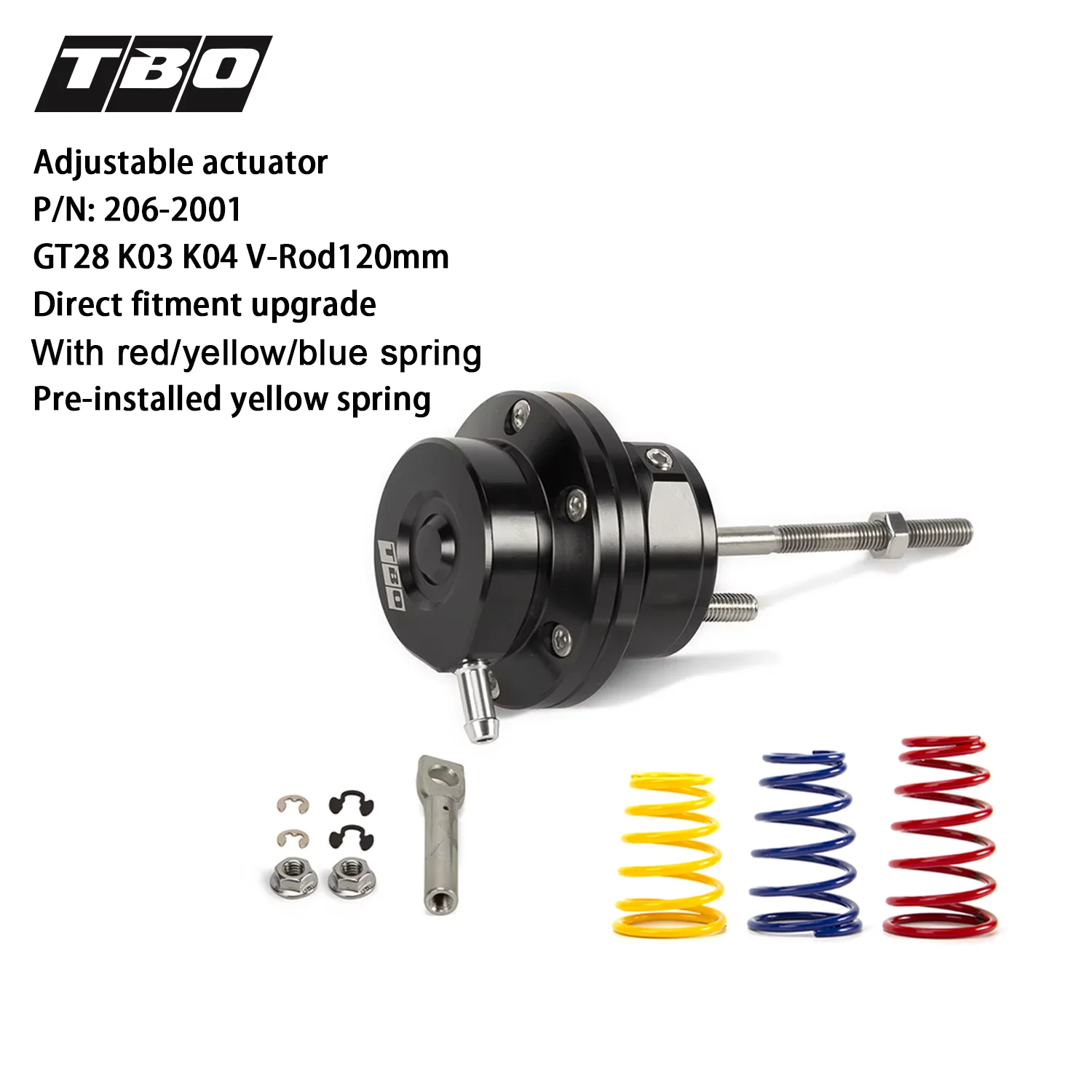 

Turbo Wastegate Adjustable Actuator V-Rod120mm For GT28 K03 K04 Turbo Direct Fitment With Red/Yellow/Blue Spring