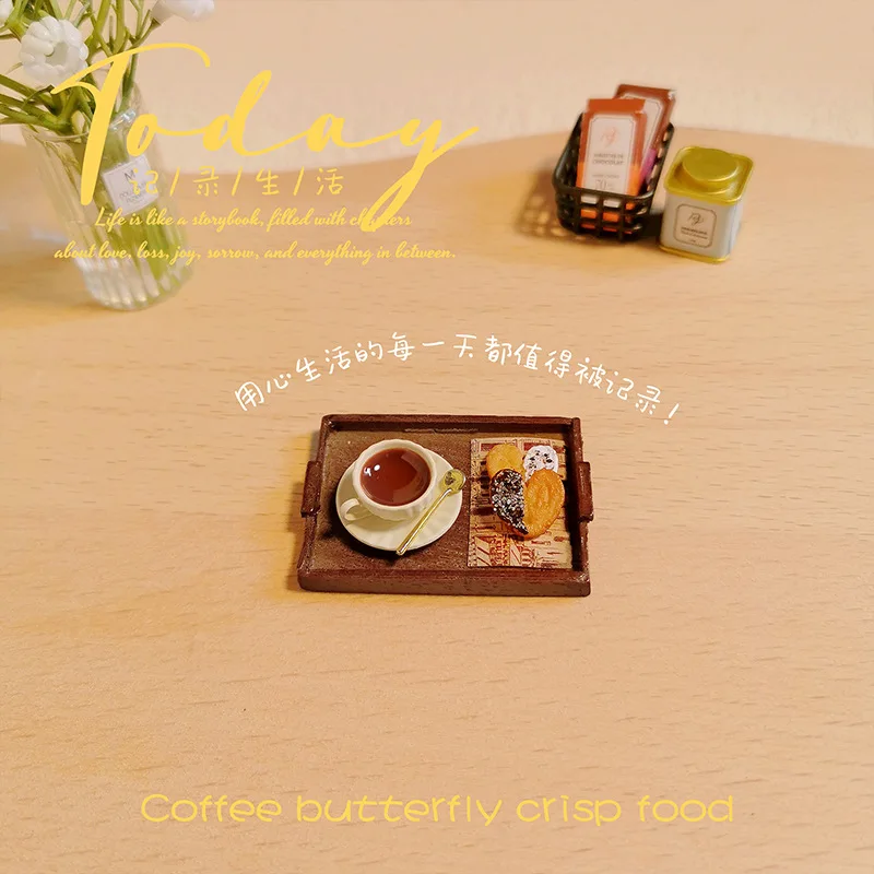 1:12 Afternoon Tea Scene Miniature Models Toy Figurines Ob11 Doll House Accessories Simulation Coffee Butter Cake Decoration