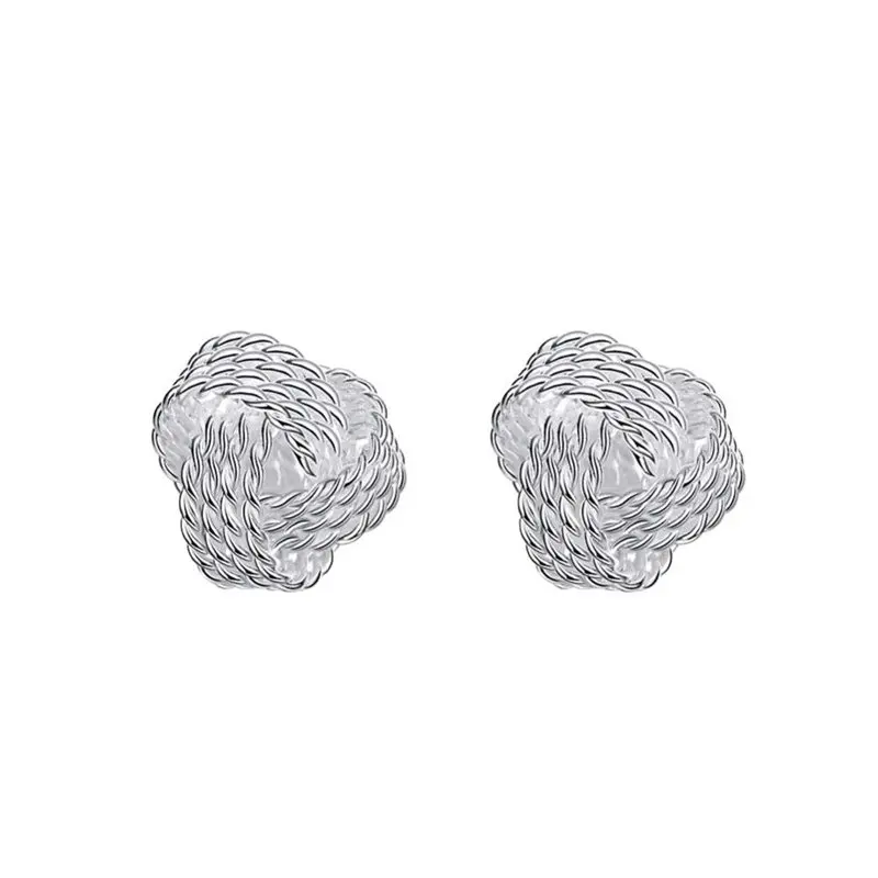 Wholesale 925 Sterling Silver Fine 9MM Braided Ball Stud Earrings For Women Fashion Party Favors Wedding Jewelry Charm