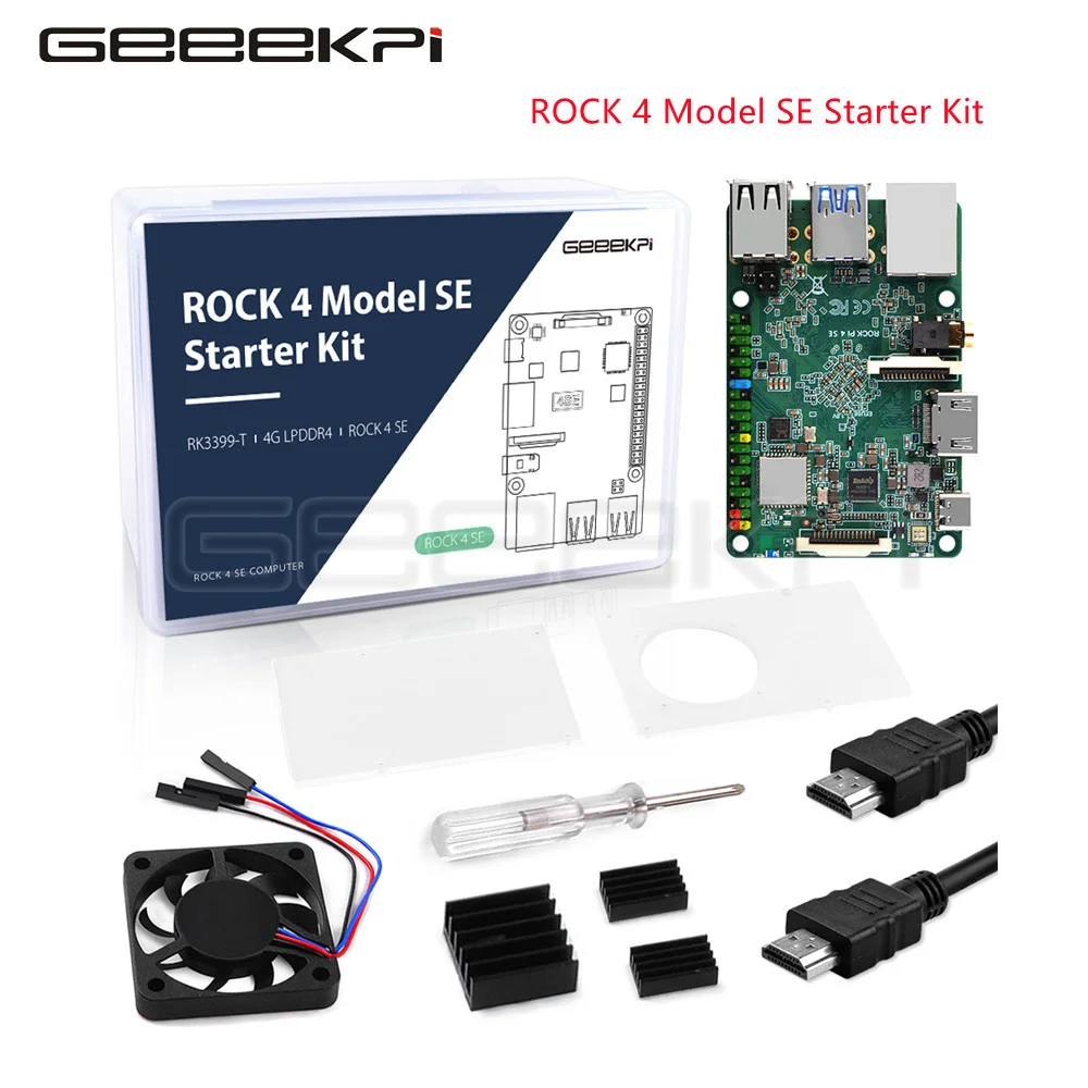 GeeekPi ROCK 4 Model SE 4GB Starter Kit Support μSD Card M.2 SSD With Wifi Modlue BT 5.0