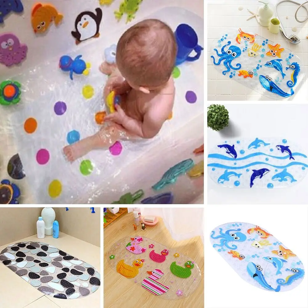 Soft Cartoon PVC Kids Anti Slip Bath Mat Non Skid Safety With Sucker Shower Mat Massage Bathtub Mats Pad