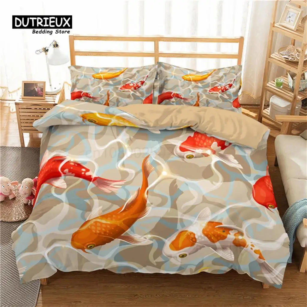 

Cartoon Fish Toddler Bedding Set For Kids Microfiber Goldfish Duvet Cover Queen King Size 3D Print Comforter Cover Bedroom Decor