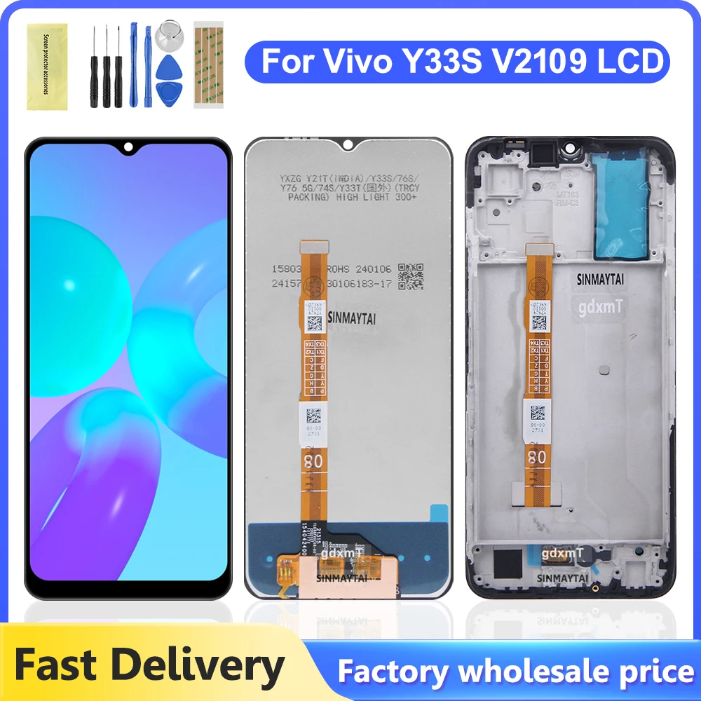 High Quality Display for Vivo Y33S Lcd Display Touch Screen Digitizer Assembly with Frame for Vivo Y33S V2109 LCD Repair