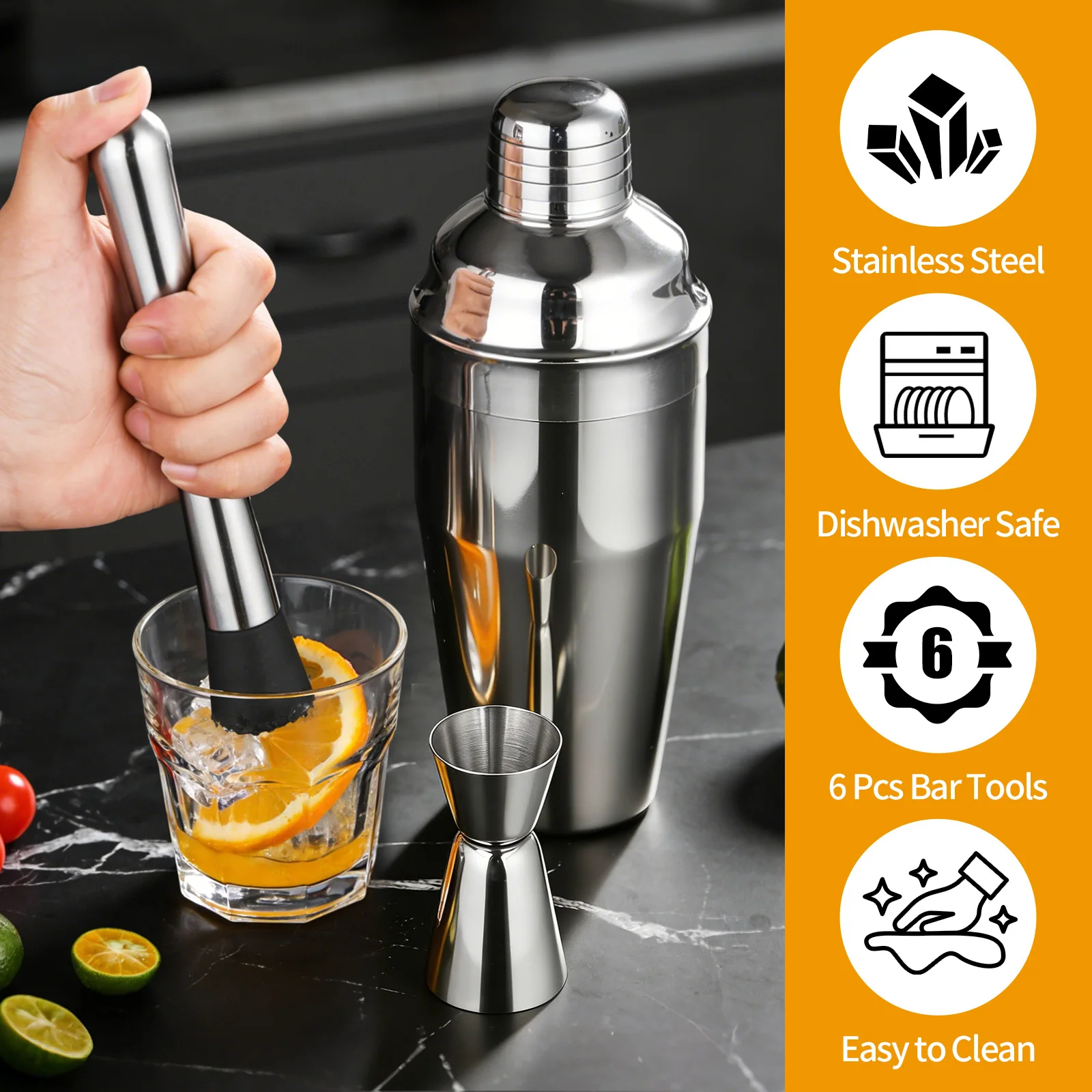 750ML Stainless Steel Cocktail Shaker Mixer Wine Martini Boston Shaker For Bartender Drink Party Bar Tools