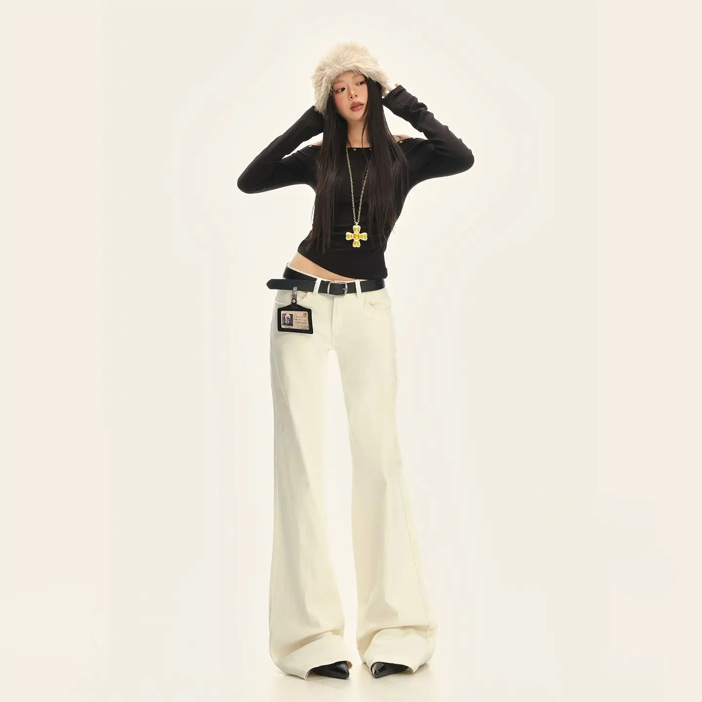 Casual Stijl Uitlopende Jeans Vintage Punk Esthetische Emo Losse Broek 2025, Herfst Vrouwen Solid Y2K Wijde Pijpen Denim Broek