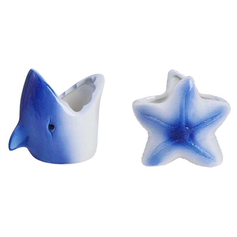 KEKA Marine Animal Flower Pots Blue Starfish Sharks Small Flower Pot Desktop  Glaze Flower Pot