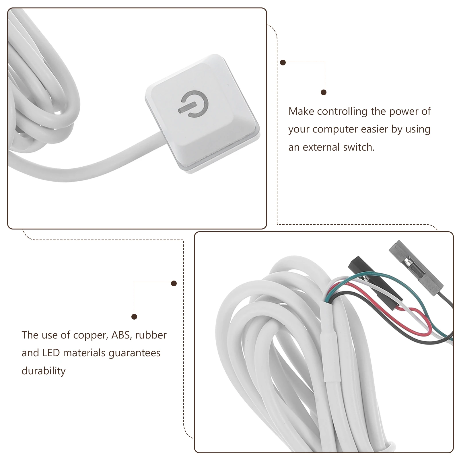 

Computer Boot Button Motherboard Power Desktop Supply Control Adapter Cable Push Cord White