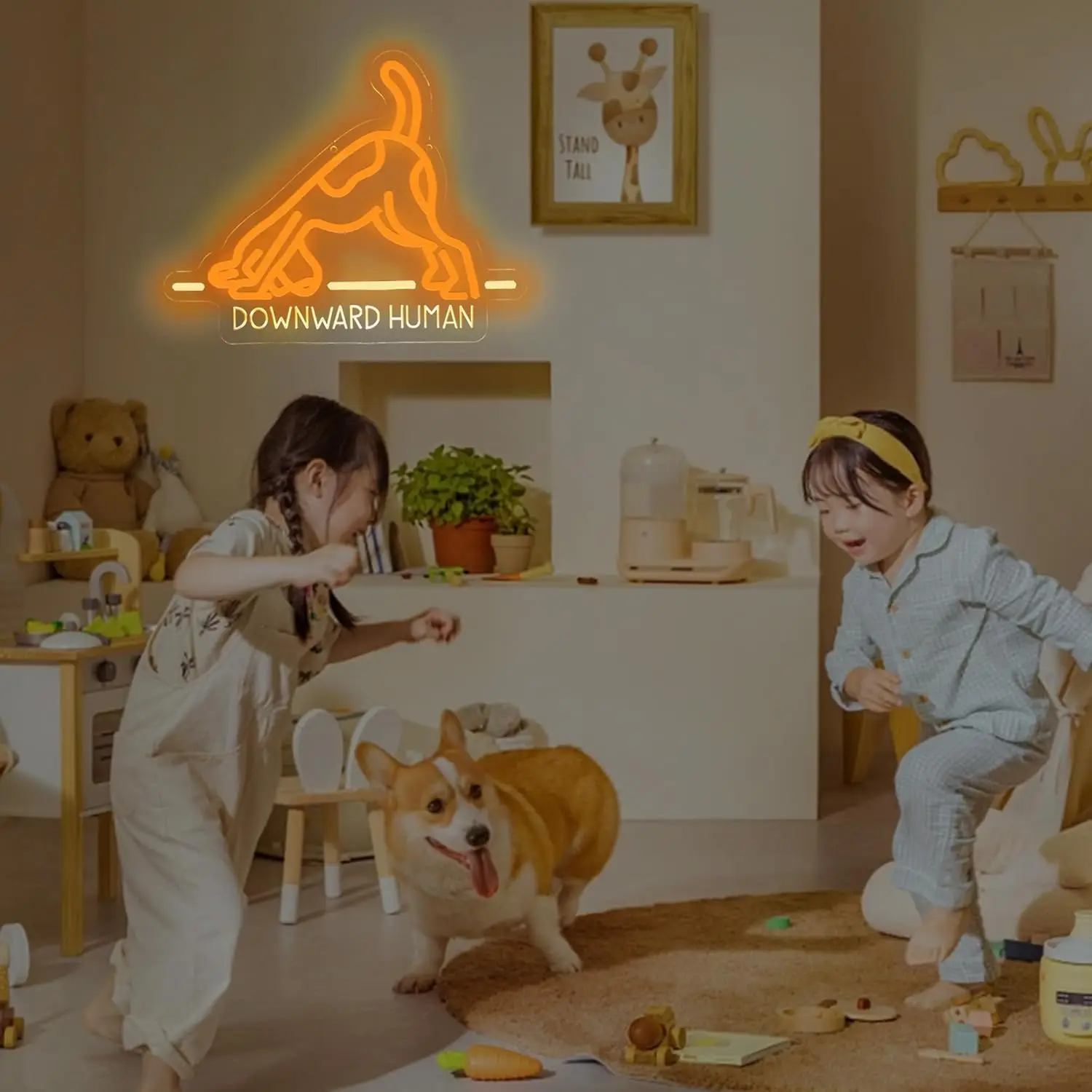 벽걸이용 노란색 강아지 LED 네온사인, 수의사 클리닉, 홈짐, 거실, 카페 장식용 USB 전원 애완동물 미용등