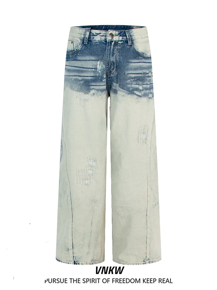 

Джинсы прямого кроя с градиентным эффектом для мужчин, повседневные широкие джинсы свободного кроя, молодежные повседневные прямые джинсы свободного кроя