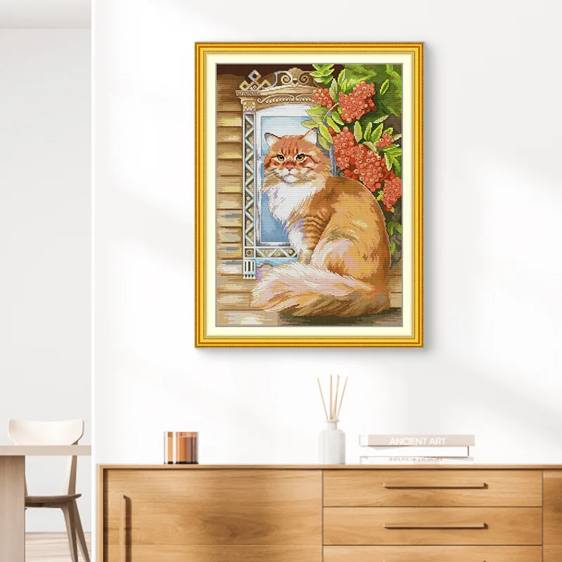 

Soulgift High Definition Printing Pre-Printed Cross Stitch Kit, 9CT/11CT/16CT Aida DMC Threads - The Cat In The Window