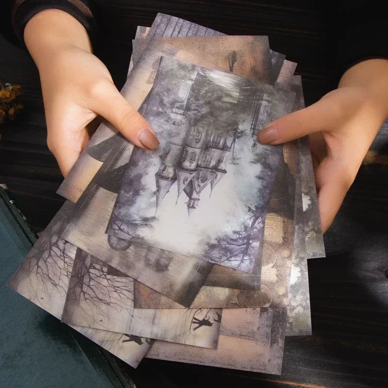 

30Pieces Material Paper Dark Fantasy Retro Dark Decoration Notebooks Handwriting Darkness Arts Handbook Scrapbook cut 177*115MM