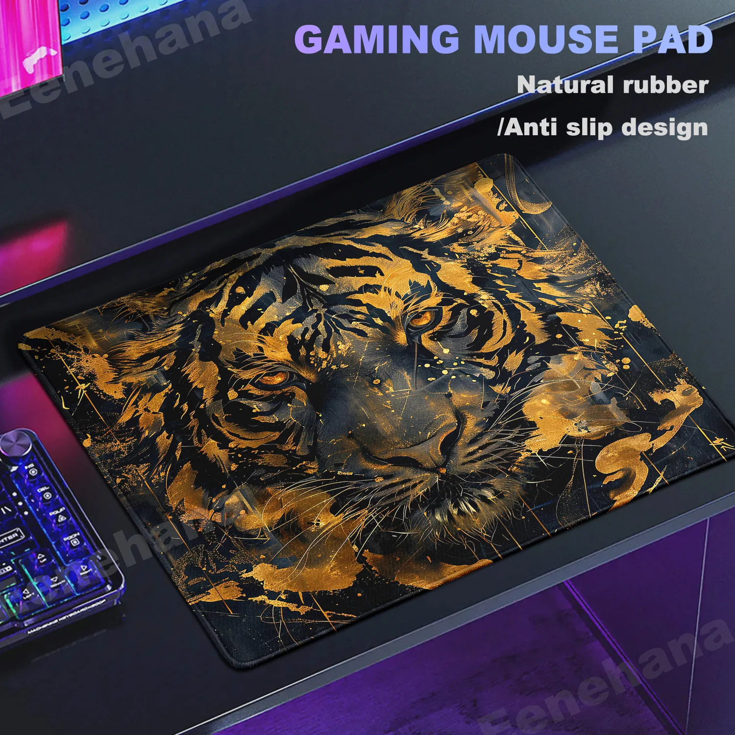 E-sports Tiger Small Mouse Pad Gold Black Mousepad High Quality Gamer Mouse Mat Natural rubber Mousemat Laptop PC Gaming  Pads