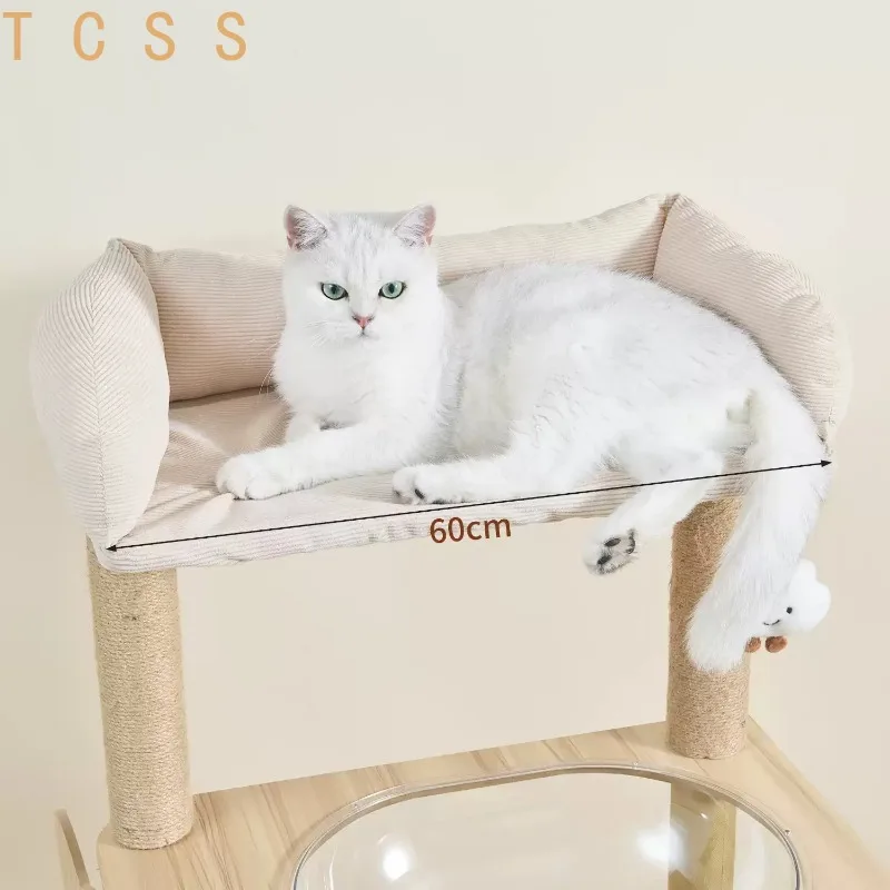 Integrated Wooden Cat Climbing Frame, Space Saving Multi-Layer Cat Tree Tower With Space Capsule Nest For Home Indoor Use
