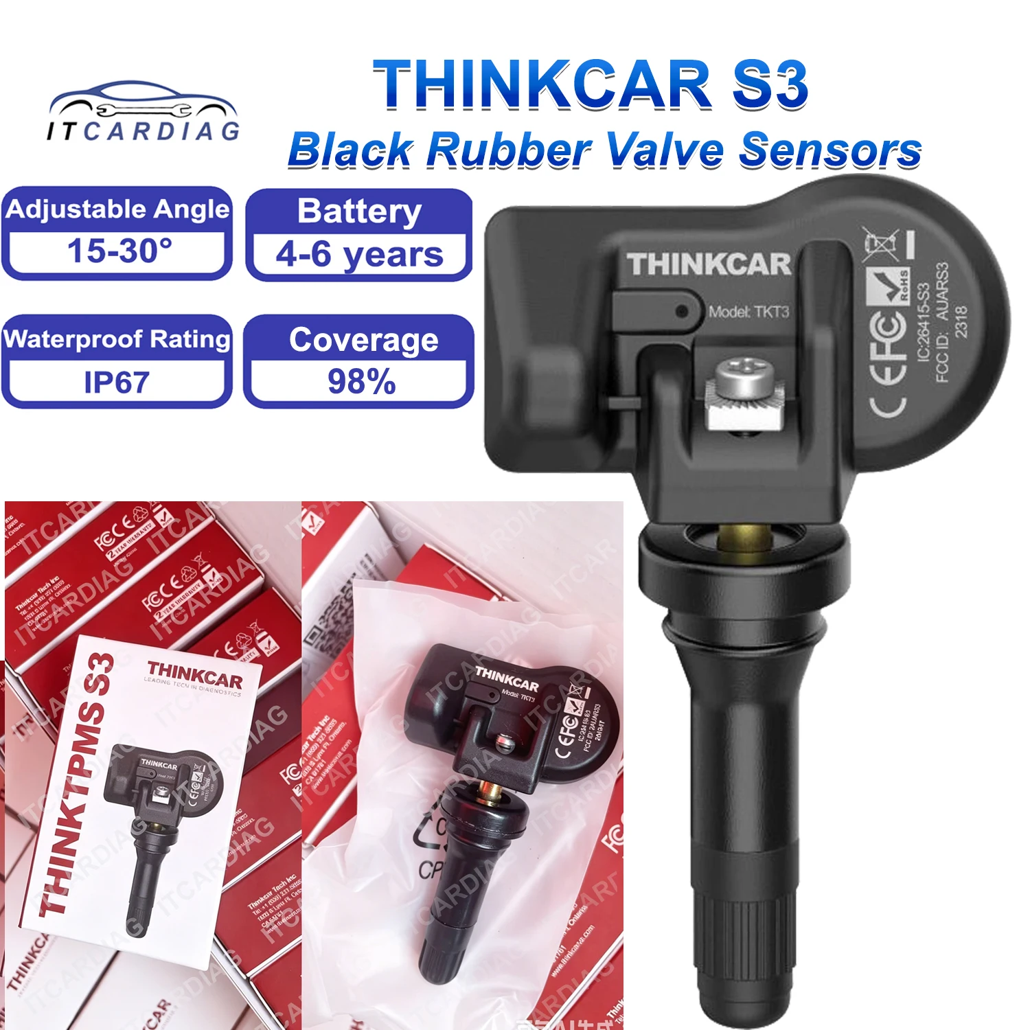 THINKCAR THINKTPMS S3 Sensors Rubber Valve 315&433MHZ Car TPMS Tire Pressure Sensor Work with Thinkcar and Mucar tpms tool