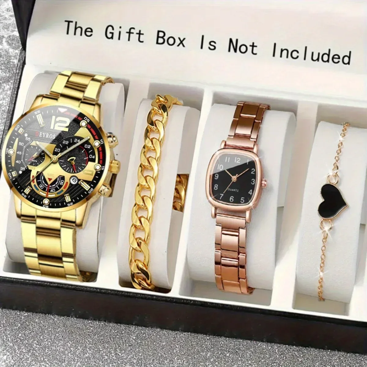 2026 4pcs/set Couple Watches ，Quartz Watch Date Display Men's Wrist Watch， Alloy Strap Round Square Dial Watches for Men