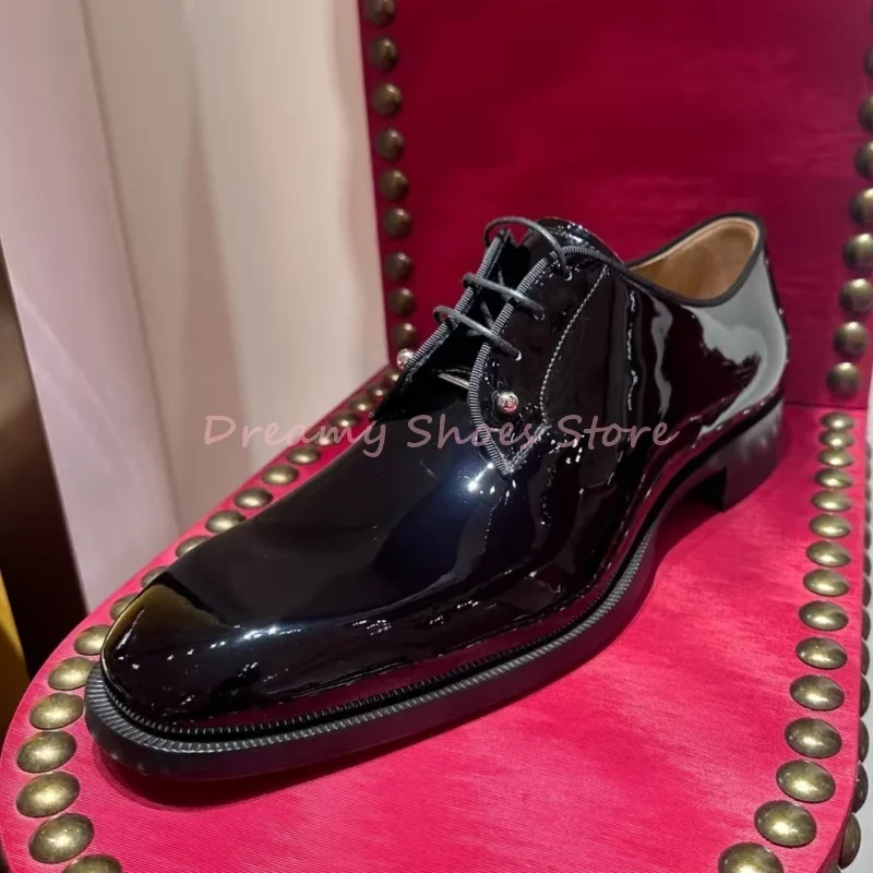 

Men’s Black Rhinestone Square Toe Oxford Shoes Lace Up Low Heels Patent Leather Men Shoes Formal Business Office Male Footwear