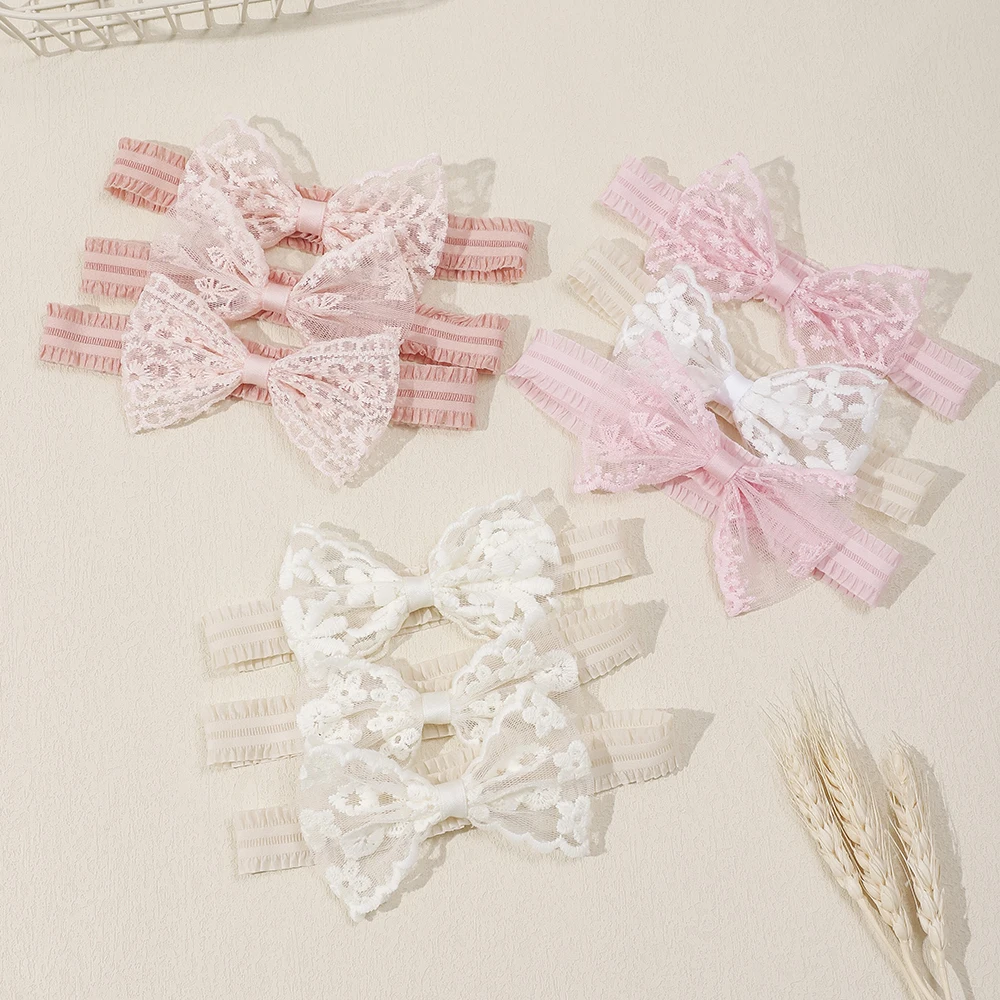 3 Buah/Set Hiasan Kepala Anak Ikat Rambut Elastis untuk Bayi Perempuan Ikat Kepala Ikatan Simpul Renda Lucu Turban Anak Aksesori Rambut Bayi Perempuan