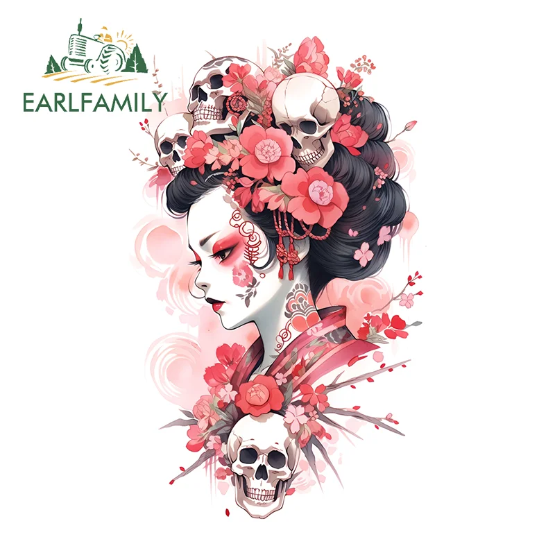 

EARLFAMILY Ink Geisha Girl Creative Car Stickers Japanese Style Car Styling Decal Custom Printing Vinyl Tumbler Storage Flask