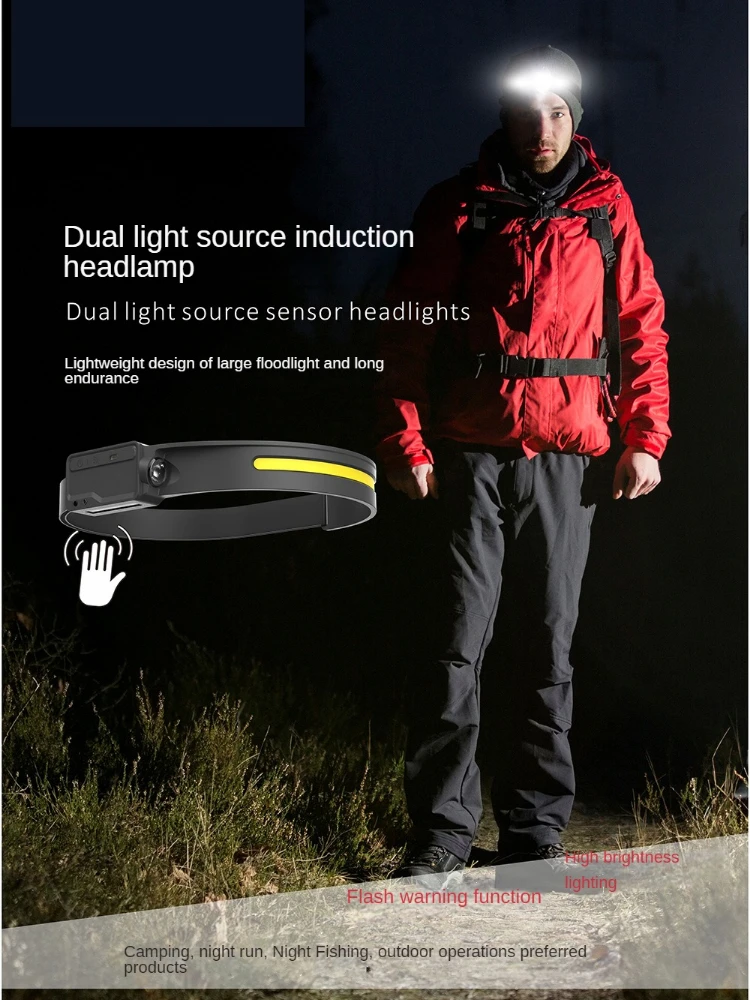 Induction headlight usb charging floodlight induction silicone headlight strong light night fishing headlight