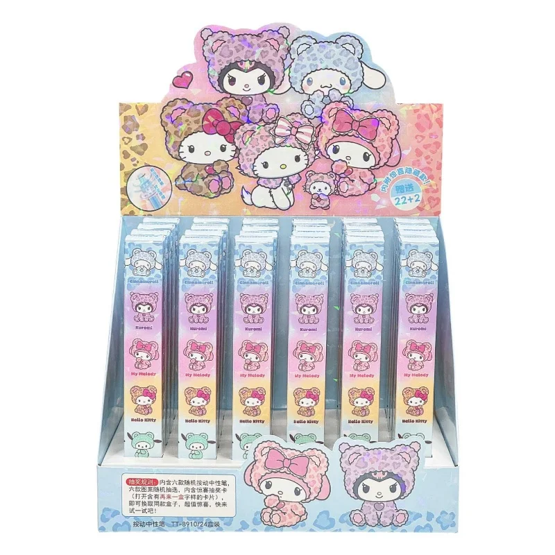 

24pcs/lot Kawaii Sanrio Melody Kuromi Cinnamoroll Kitty Press Gel Pen Cute 0.5mm Black Ink Neutral Pens Office School Supplies