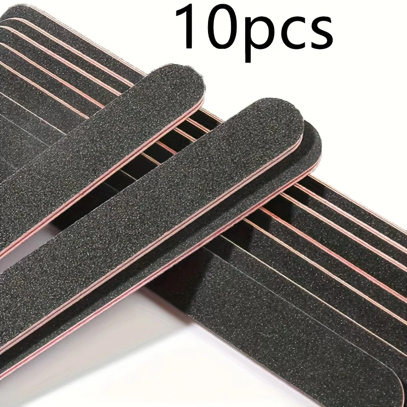 Juego de 10 limas de uñas profesionales de doble cara en paquete, tablero de pulido negro mate 100/180, utilizado para el cuidado de las uñas y manicura; lavable