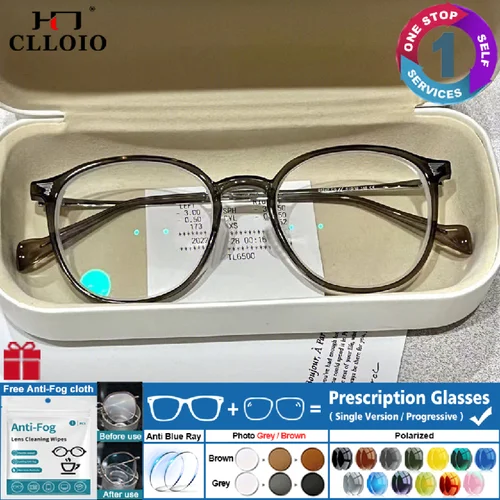 Imagen 1 del producto CLLOIO, nueva moda, gafas graduadas redondas con montura grande para mujer, gafas fotocromáticas personalizadas para lectura de miopía para estudiantes