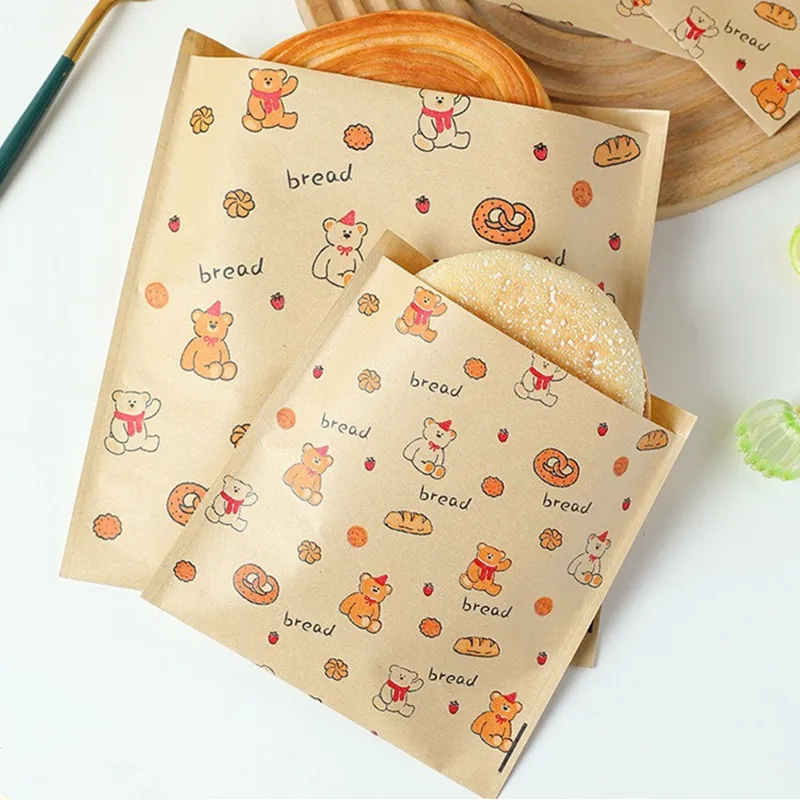 50Pcs Disposable Oil Resistant Kraft Paper Bags Breakfast Sandwich Toast Hamburger Pancake Packaging