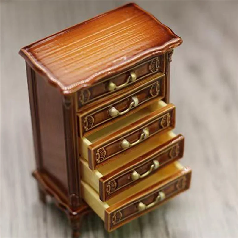 Dollhouse Miniature Chest Of Drawers Bedroom Bedside Table Storage Drawer Cabinet Model DollHouse Scene Decor