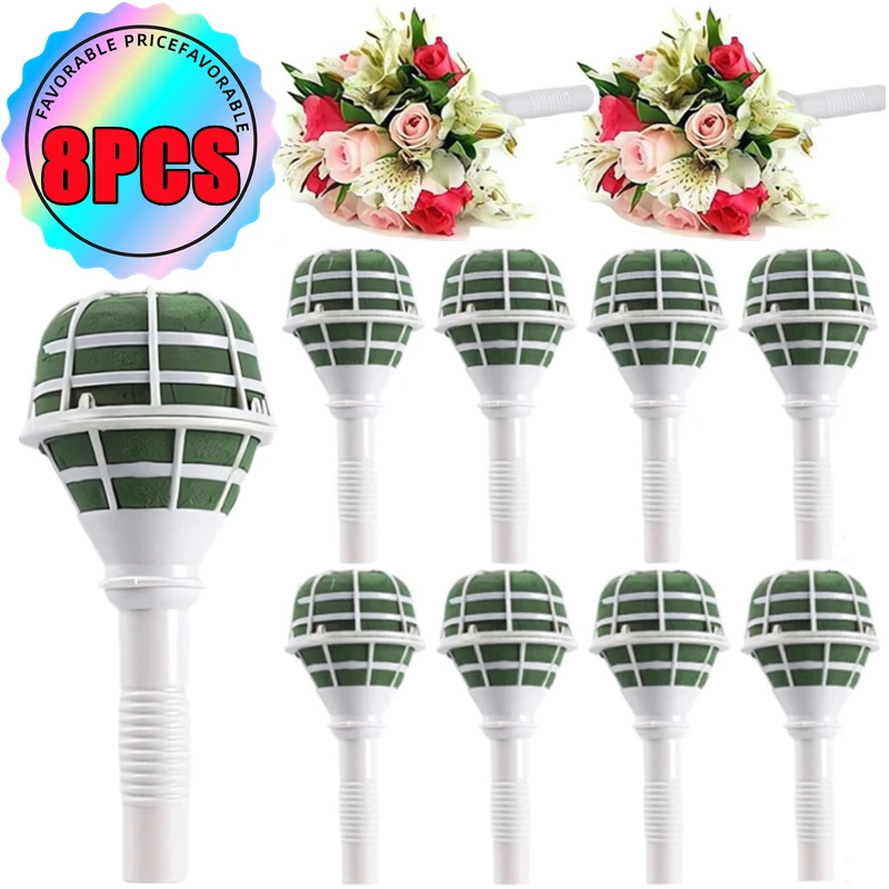 Newest 8-1PC Bridal Wedding Flower Decoration Bouquet Foam Holder Green DIY Floral Handle Base Bracket Gardening Party Supplies