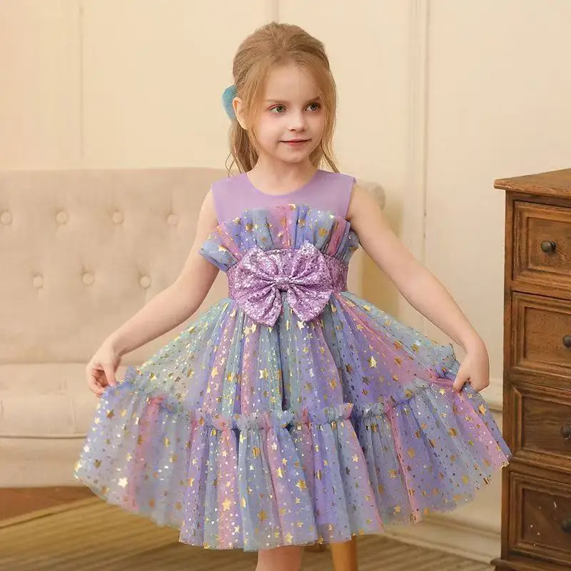 Girl Princess Glitter Dress Fashion Children's Birthday Show Performance Dress 2-7 Years Old High end Children's Clothing