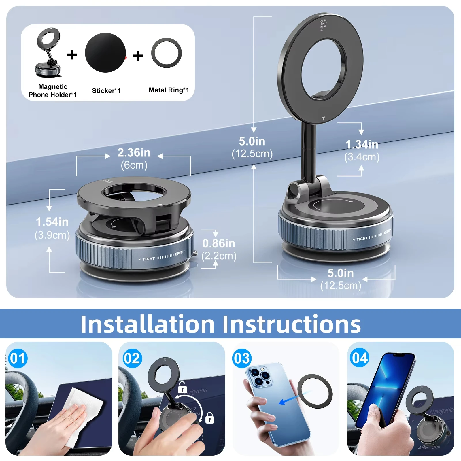 Car Mount Vacuum Magnetic Holder Strong Suction Rotate 360° Navigation Vehicular Holder Foldable Universal Stand For Cell Phone
