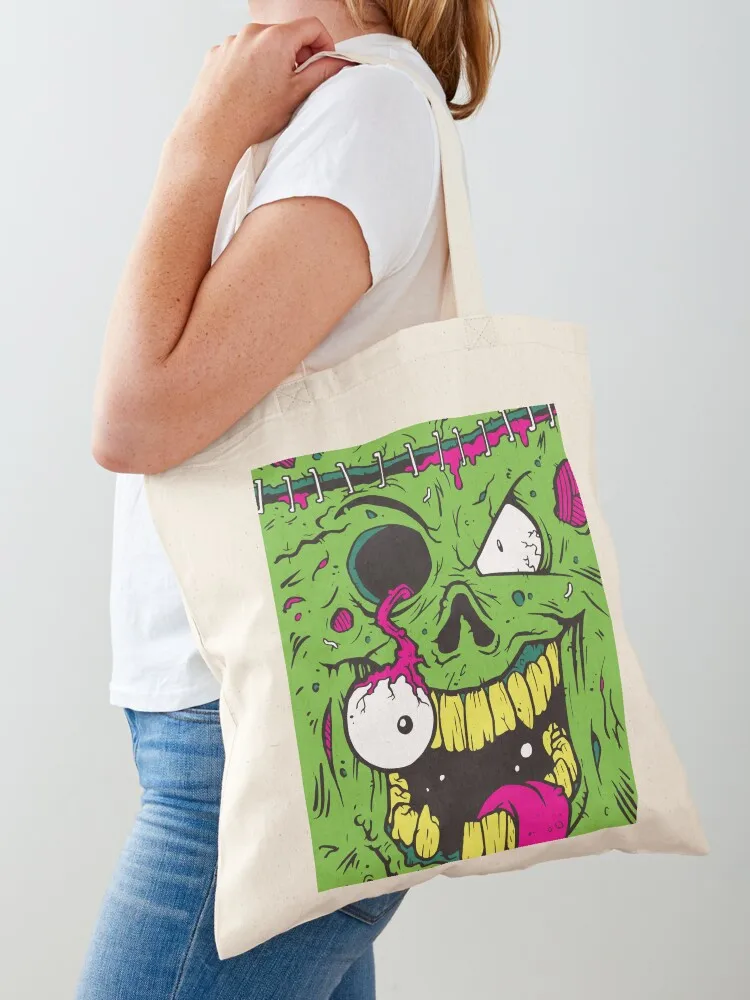 

Green eyeball popping zombie Tote Bag foldable reusable bag canvas tote reusable shopping bag shopper bags