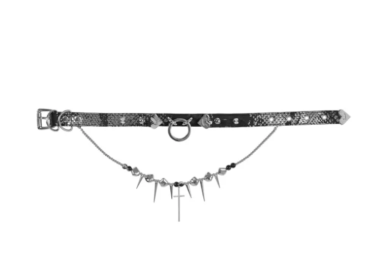 original design harajuku japanese pu metal subculture punk girls gothic black choker revits cross snake skin neck accessories