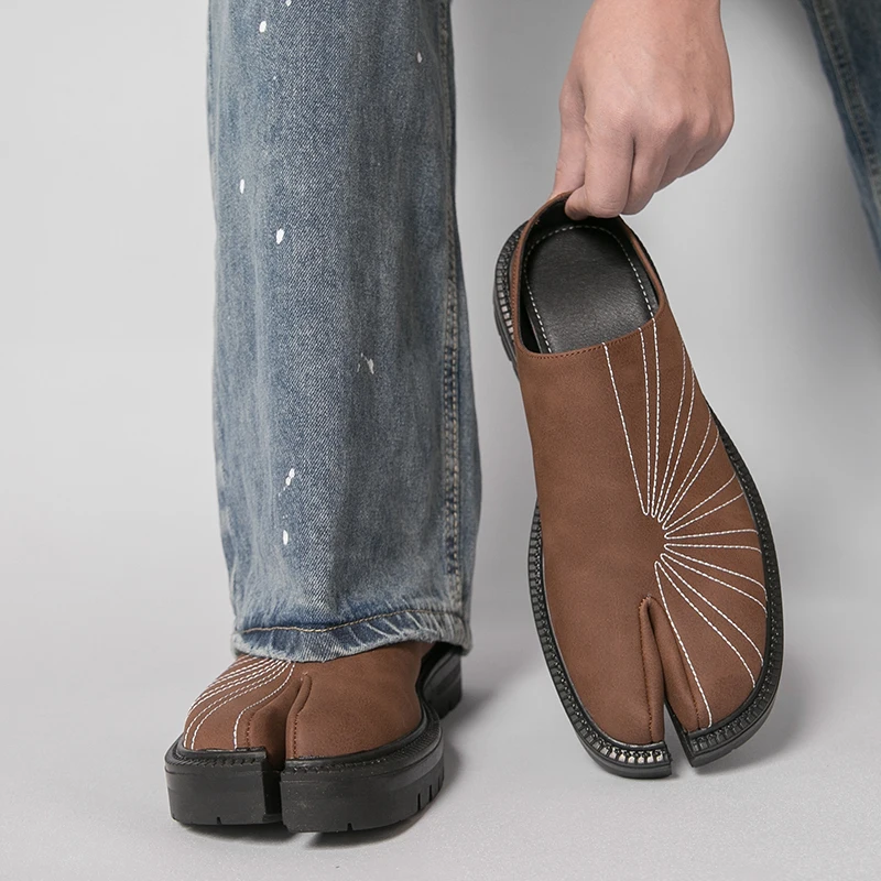 

Мужские мюли из ПУ с раздельным носком, на толстой подошве, удобные, в ретро-стиле, мужские тапочки