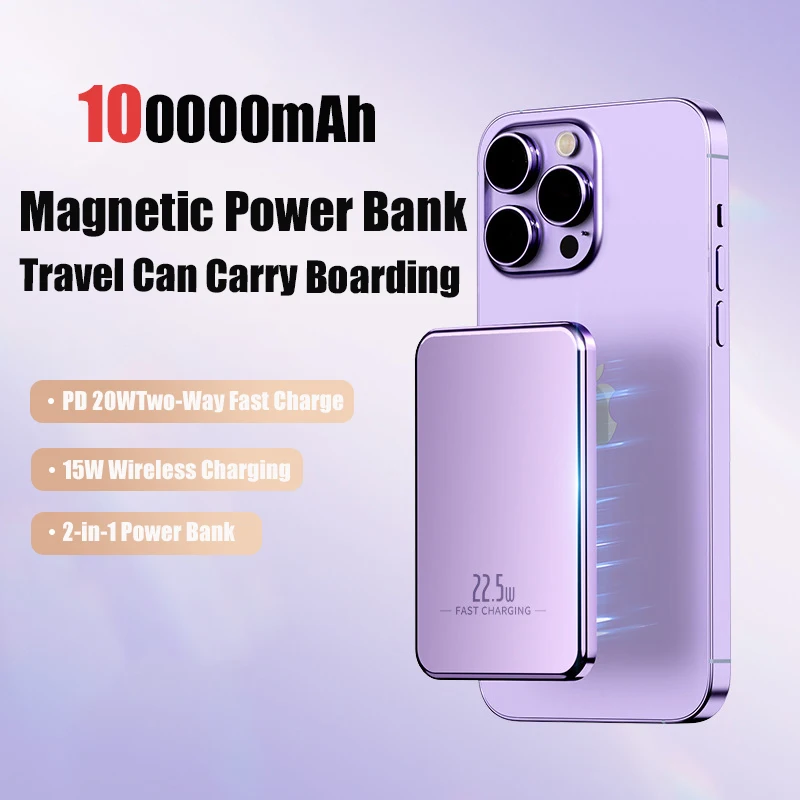 100000mAh Xiaomi Metal Ultra-Thin Magnetic Mobile Power Bank 22.5W Bidirectional Fast Charging Suitable For IPhone Xiaomi Huawei