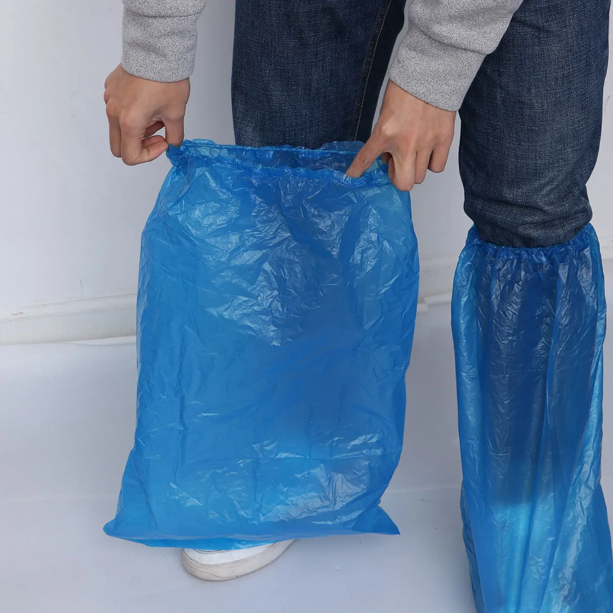 

5Pair Long Waterproof Disposable Shoe Covers Rain Boots Cover Plastic Non-Slip Overshoes for Home Travel Garden Outdoor Blue