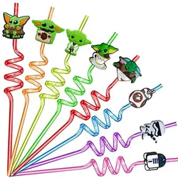 8pcs/set Star Wars Straw Master Yoda Reusable Anime Star Wars Kids Birthday Party Decorations Baby Shower Party Supplies