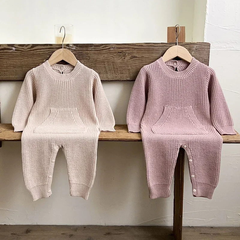 

2024 New Autumn Infant Baby Girl Boys Knitting Jumpsuit Long Sleeved Solid Color Toddler Baby Knitted Bodysuits Children Clothes