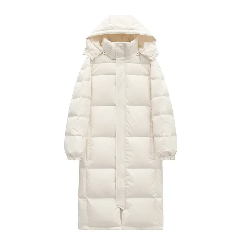 

Removable Hood Long Cotton Jacket Lightweight Warm Machine Filling Coat Womens Fashion Outerwear Chinese Brand Bread Style