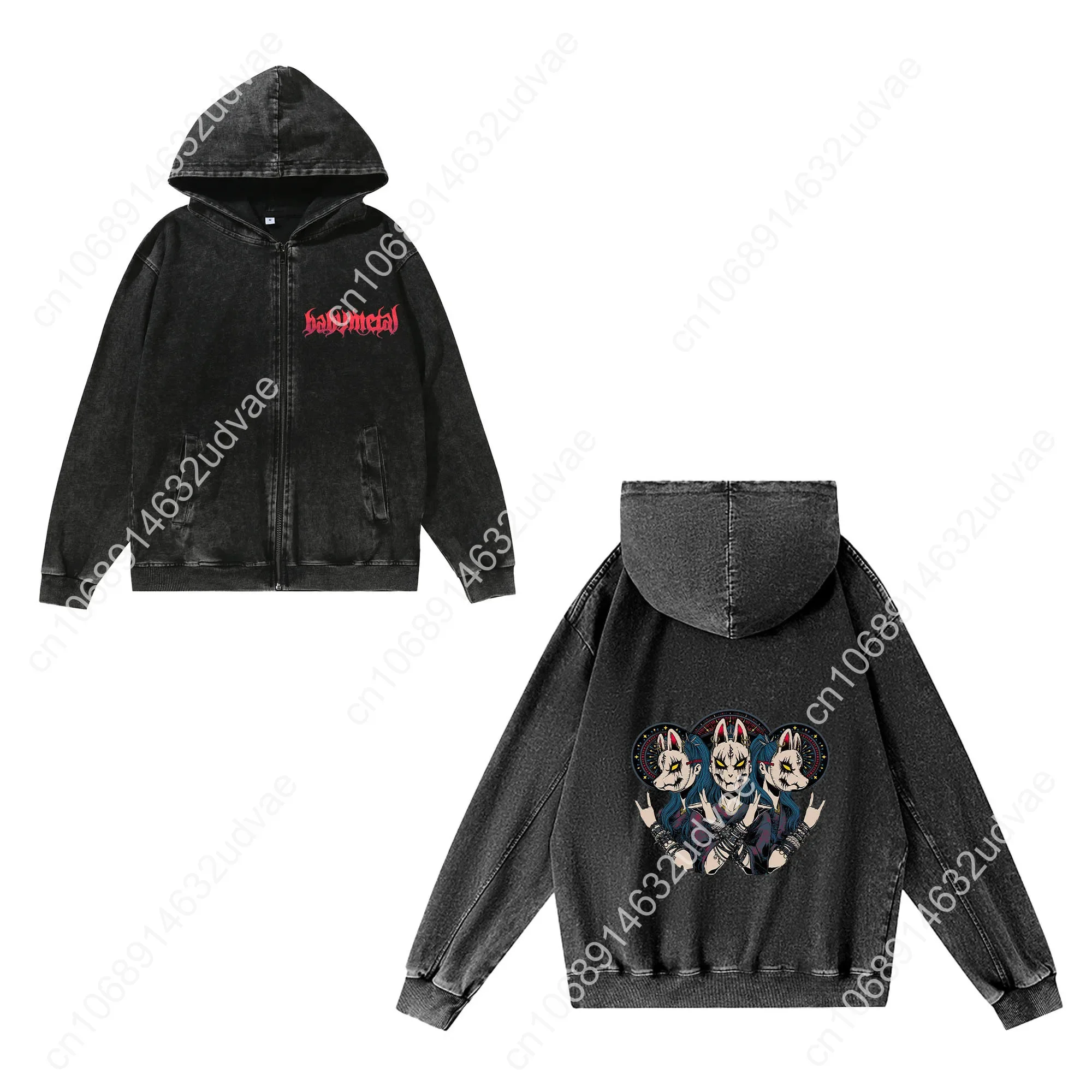 Babymetal Japan Band Zipper Sweatshirt Man Woman Retro Hoodies Hip-hop Rock Vintage Pullover with Pocket Full Zip Jacket Top
