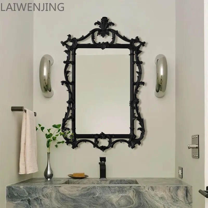French retro bathroom mirror wall mounted custom luxury carved vanity mirror