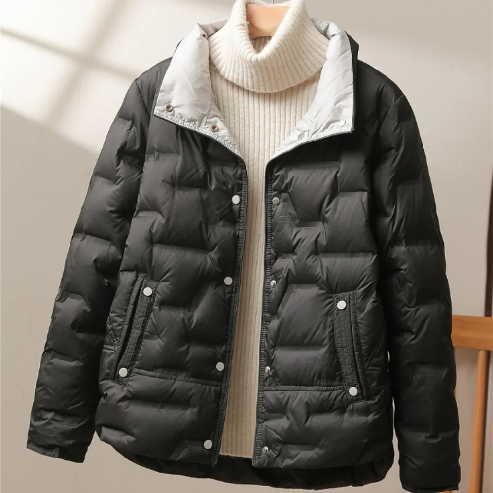 2024 New Autumn Winter Women White Duck Down Coat Casual Lapel Single Breasted Jacket Fashion Light Puffer Parka Thick Outwear