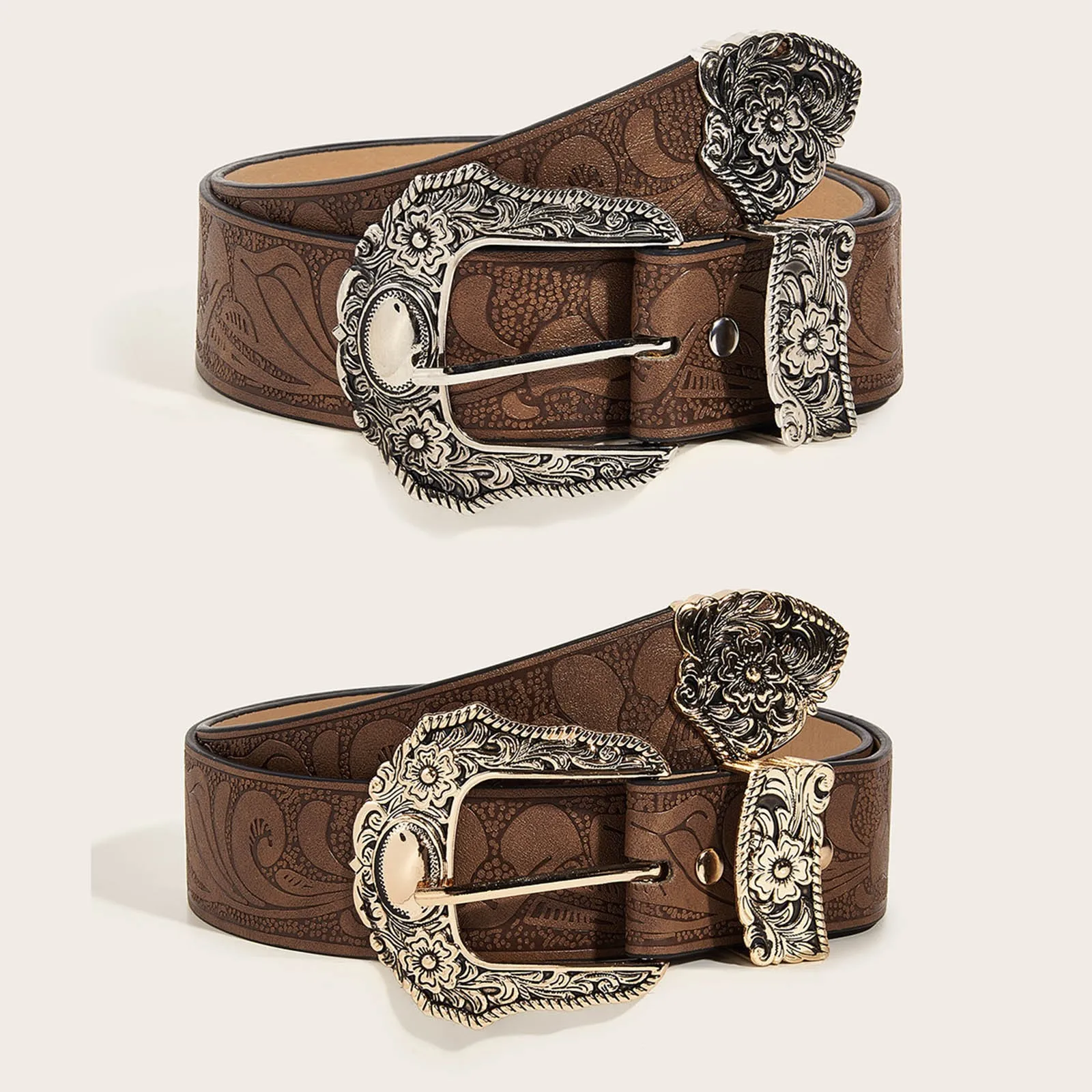 Western Belt Carved Men'S And Women'S Retro Belt Cowboy Belts Flower Leather For Jeans Pants Extra Wide Belt