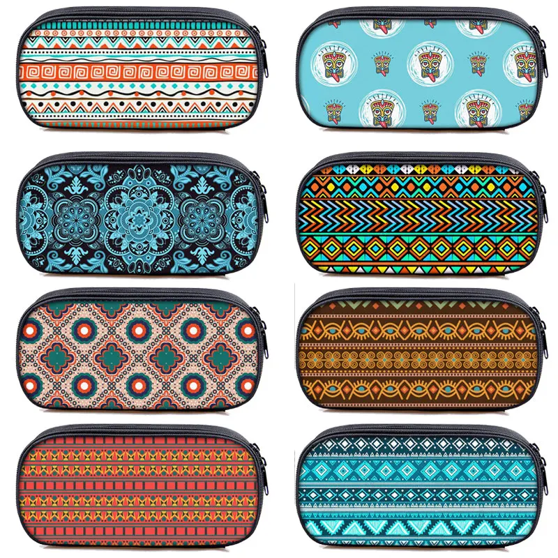 Polynesian Tribal Pattern Makeup Bag Tiki Pattern Pencil Bag Hibiscus Flowers Pencil Box Pencil Cases Cosmetic Cases Wash Bag