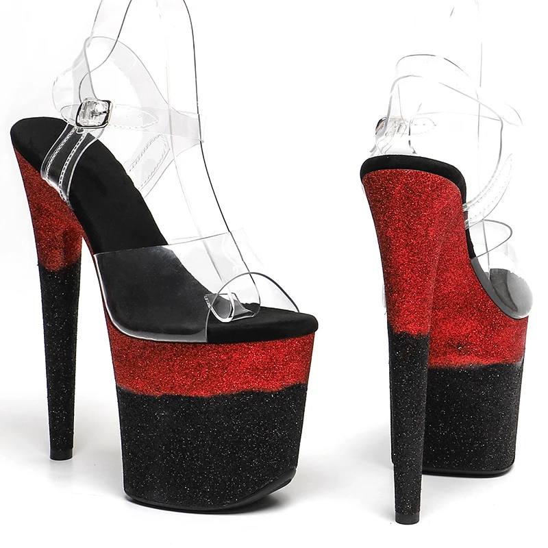 Leecabe 8Inch/20cm 투명 PVC 어퍼 글리터 플랫폼 하이힐 파티 샌들 스트리퍼 힐 폴 댄스 슈즈