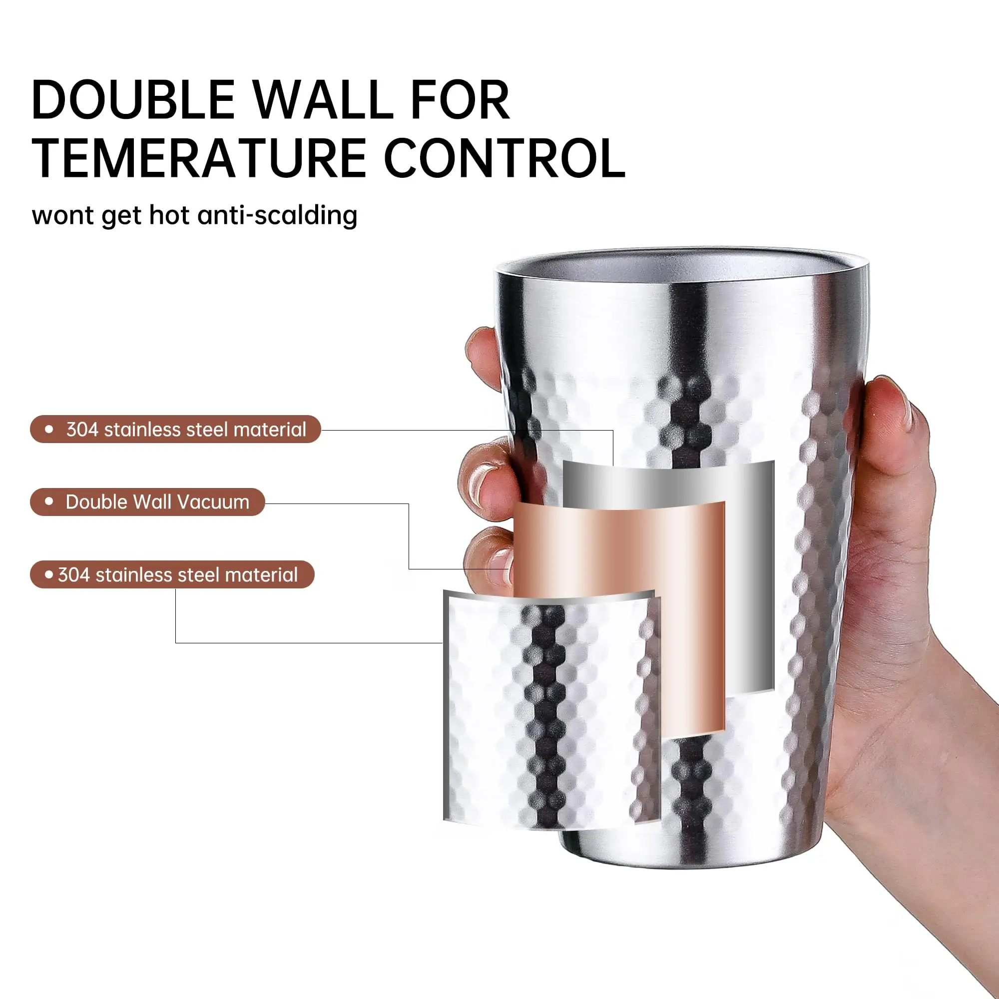 Cross-border Beer Cup Coffee Cup Korean Cup Diamond Hammer Outdoor Camping 304 Stainless Steel Double-decker Water Cup